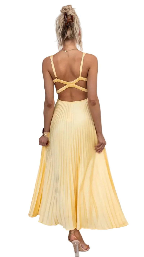 Damska Sukienka Maxi z dekoltem V i odkrytymi plecami-Maxi Dress-Olave