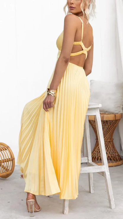 Damska Sukienka Maxi z dekoltem V i odkrytymi plecami-Maxi Dress-Olave
