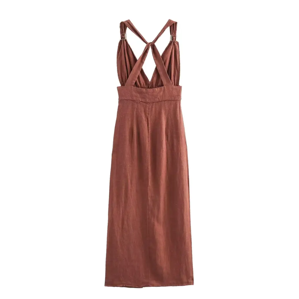 Damska Sukienka Maxi z Głębokim Dekoltem V-Maxi Dress-Olave