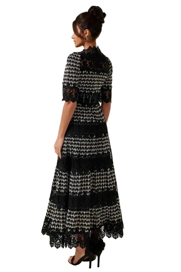 Damska Sukienka Maxi z Koronką i Wzorem Żakardowym-Maxi Dress-Olave