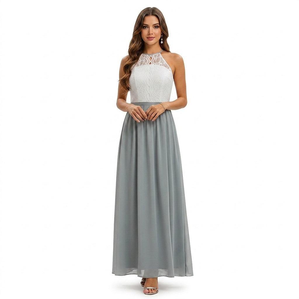 Damska sukienka maxi z koronkowym gorsetem bez rękawów-Maxi Dress-Olave