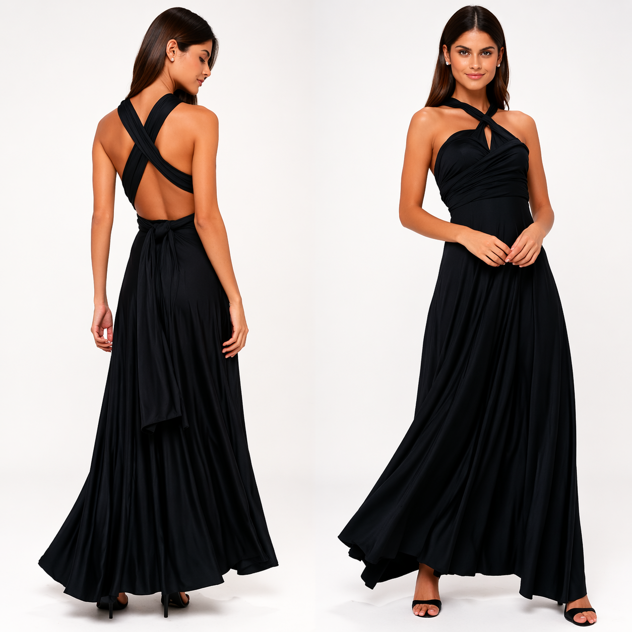 Damska sukienka maxi z krzyżowanym dekoltem-Maxi Dress-Olave