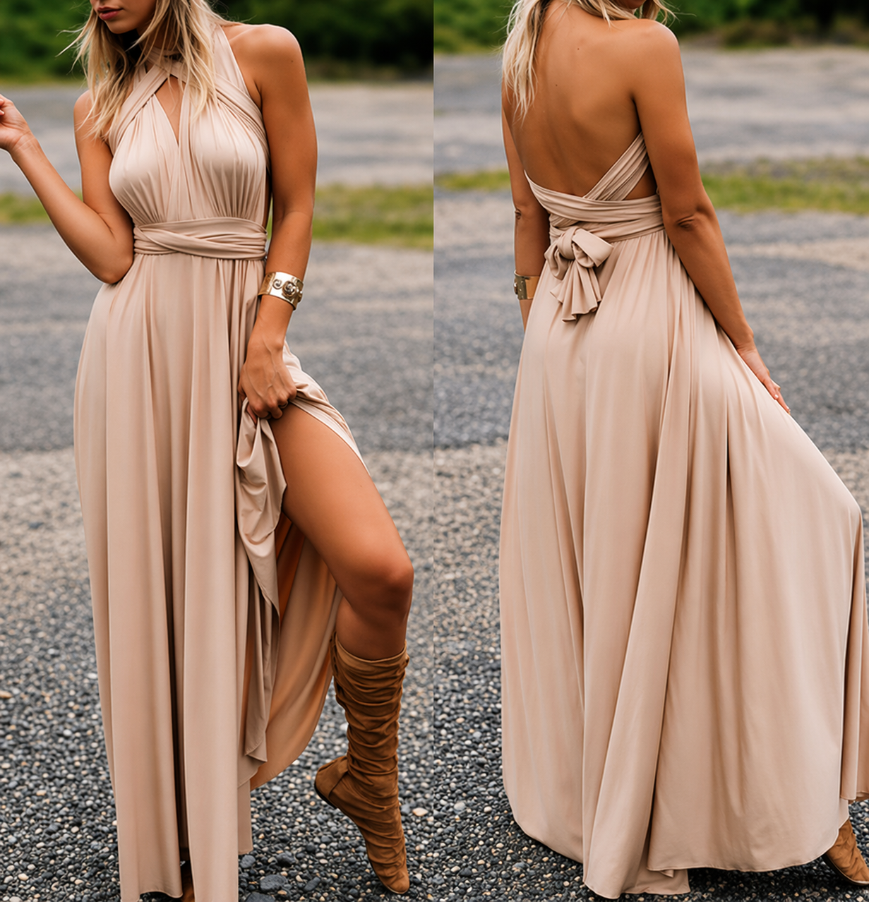 Damska sukienka maxi z krzyżowanym dekoltem-Maxi Dress-Olave