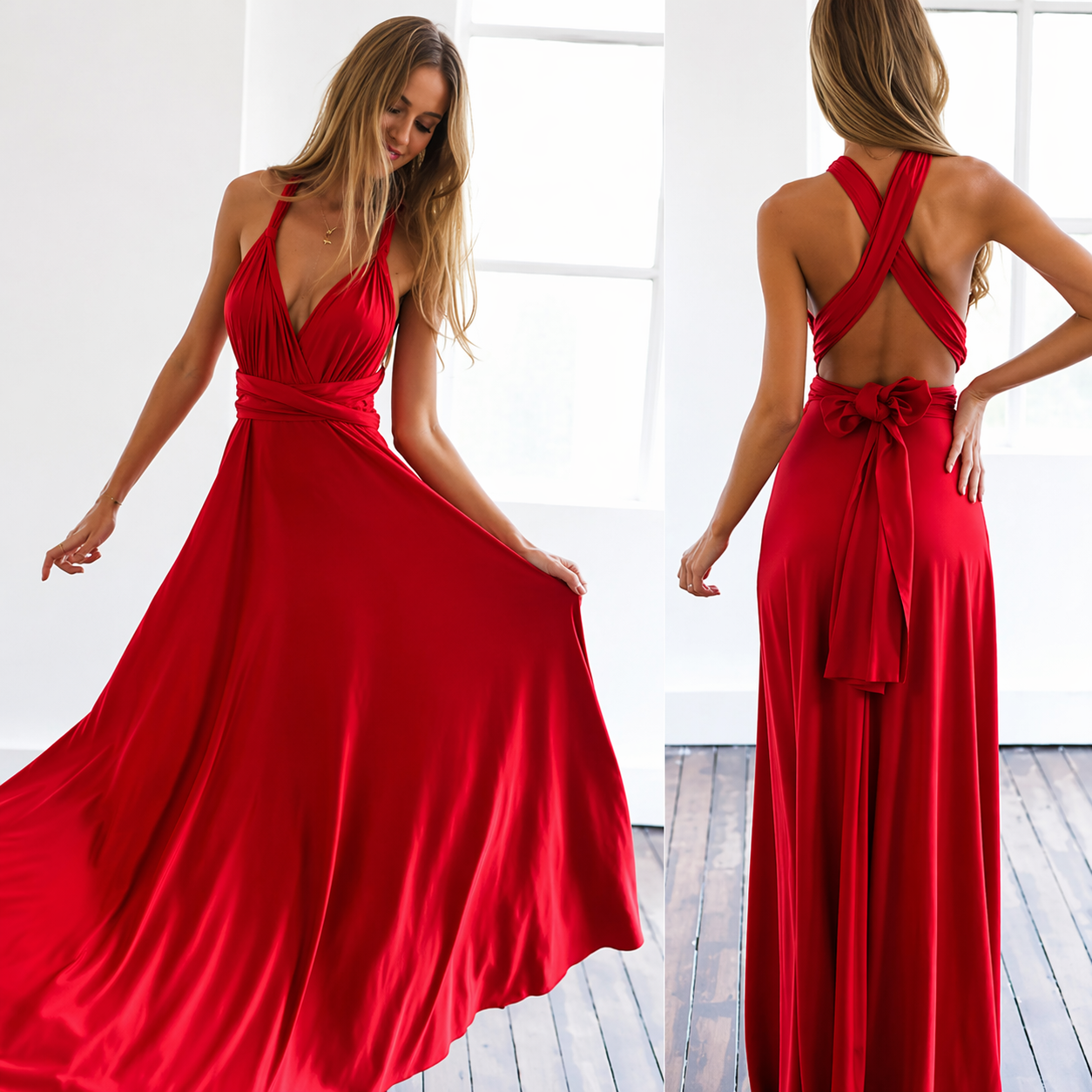 Damska sukienka maxi z krzyżowanym dekoltem-Maxi Dress-Olave