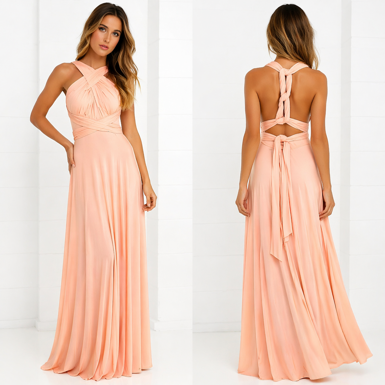 Damska sukienka maxi z krzyżowanym dekoltem-Maxi Dress-Olave