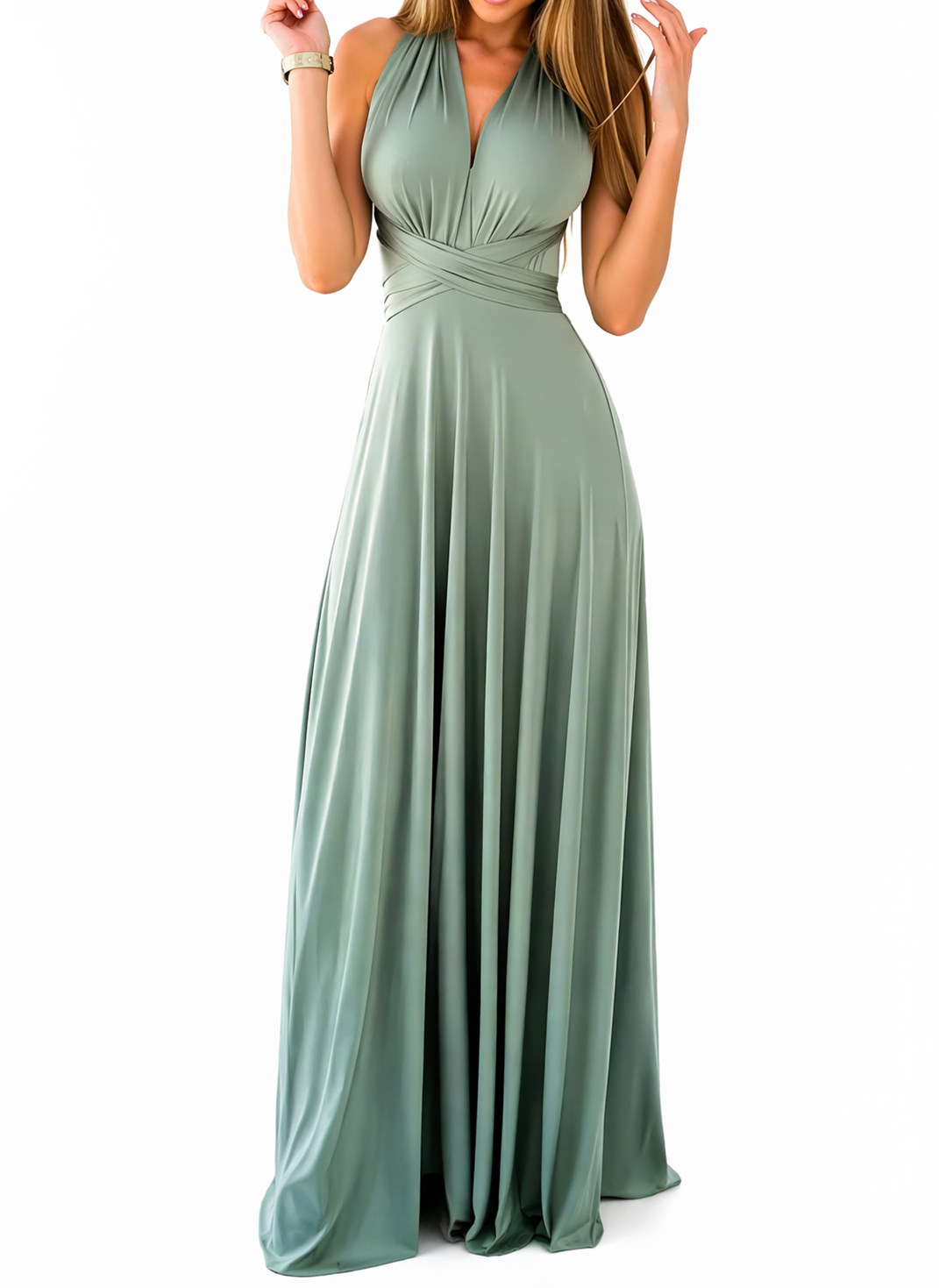 Damska sukienka maxi z krzyżowanym dekoltem-Maxi Dress-Olave
