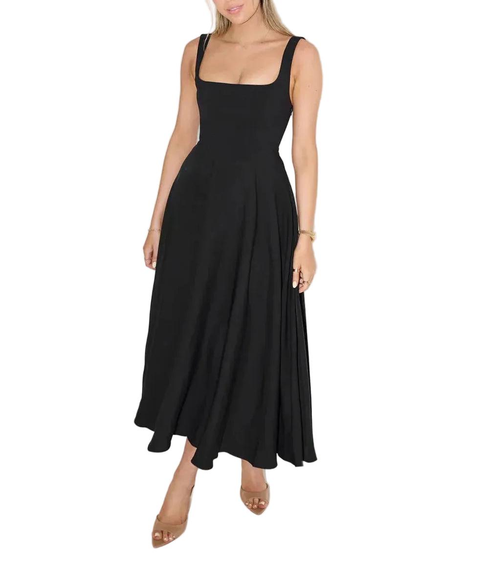 Damska sukienka maxi z kwadratowym dekoltem i szerokimi ramiączkami-Maxi Dress-Olave