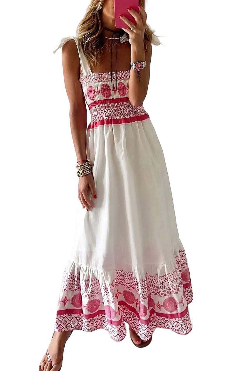 Damska sukienka maxi z marszczonym gorsetem-Maxi Dress-Olave
