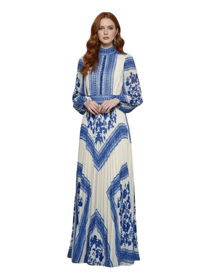 Damska sukienka maxi z nadrukiem i plisowanym dołem-Maxi Dress-Olave
