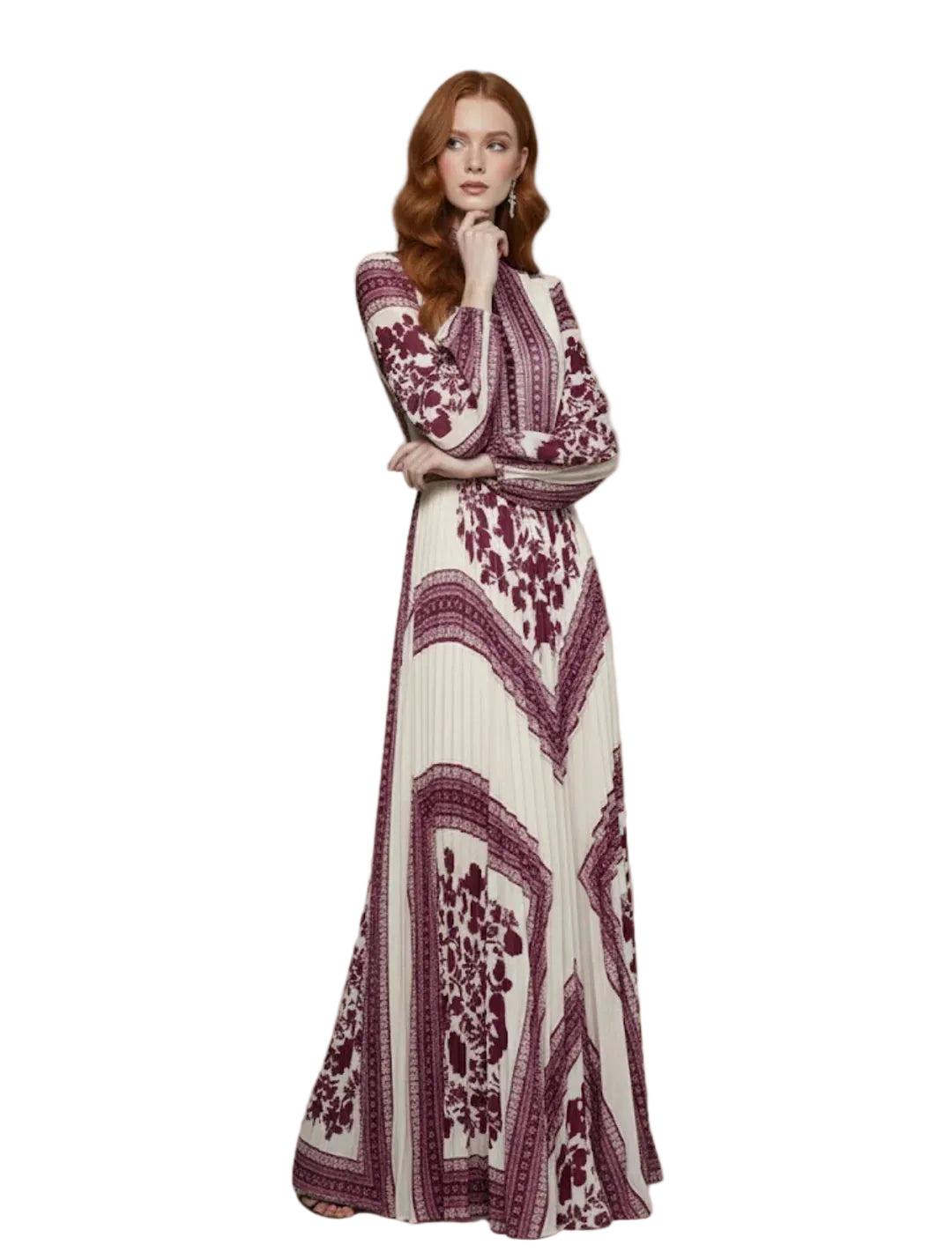 Damska sukienka maxi z nadrukiem i plisowanym dołem-Maxi Dress-Olave