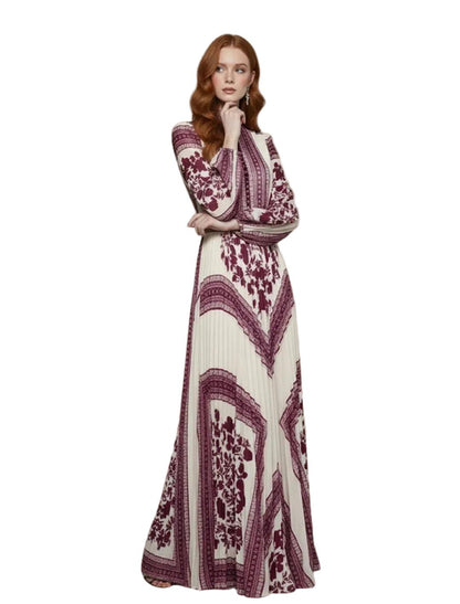 Damska sukienka maxi z nadrukiem i plisowanym dołem-Maxi Dress-Olave