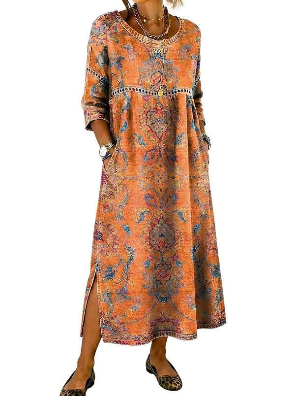 Damska sukienka maxi z nadrukiem i rozcięciami po bokach-Maxi Dress-Olave