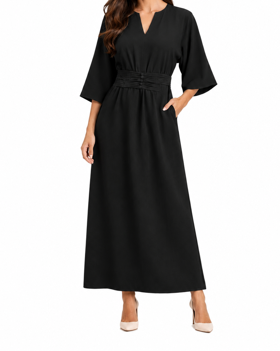 Damska Sukienka Maxi z Plisowaną Talią-Maxi Dress-Olave