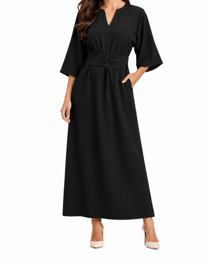 Damska Sukienka Maxi z Plisowaną Talią-Maxi Dress-Olave