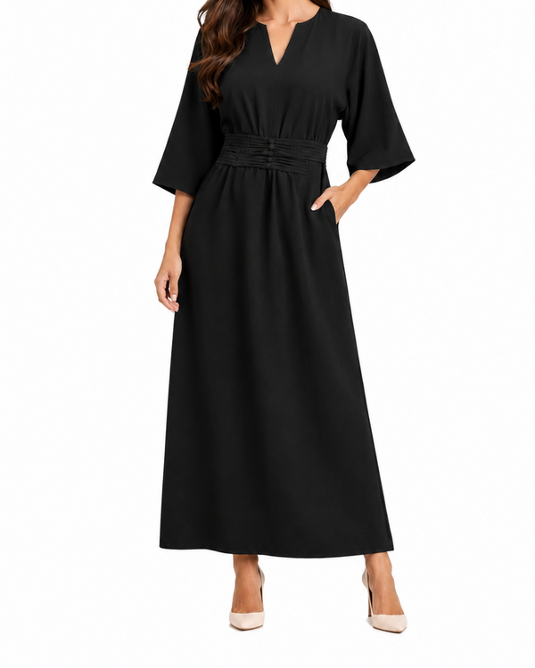 Damska Sukienka Maxi z Plisowaną Talią-Maxi Dress-Olave