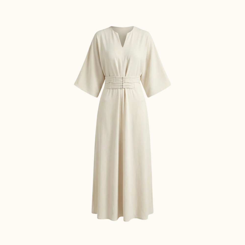 Damska Sukienka Maxi z Plisowaną Talią-Maxi Dress-Olave