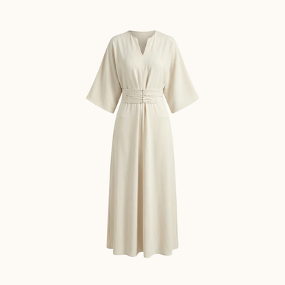 Damska Sukienka Maxi z Plisowaną Talią-Maxi Dress-Olave