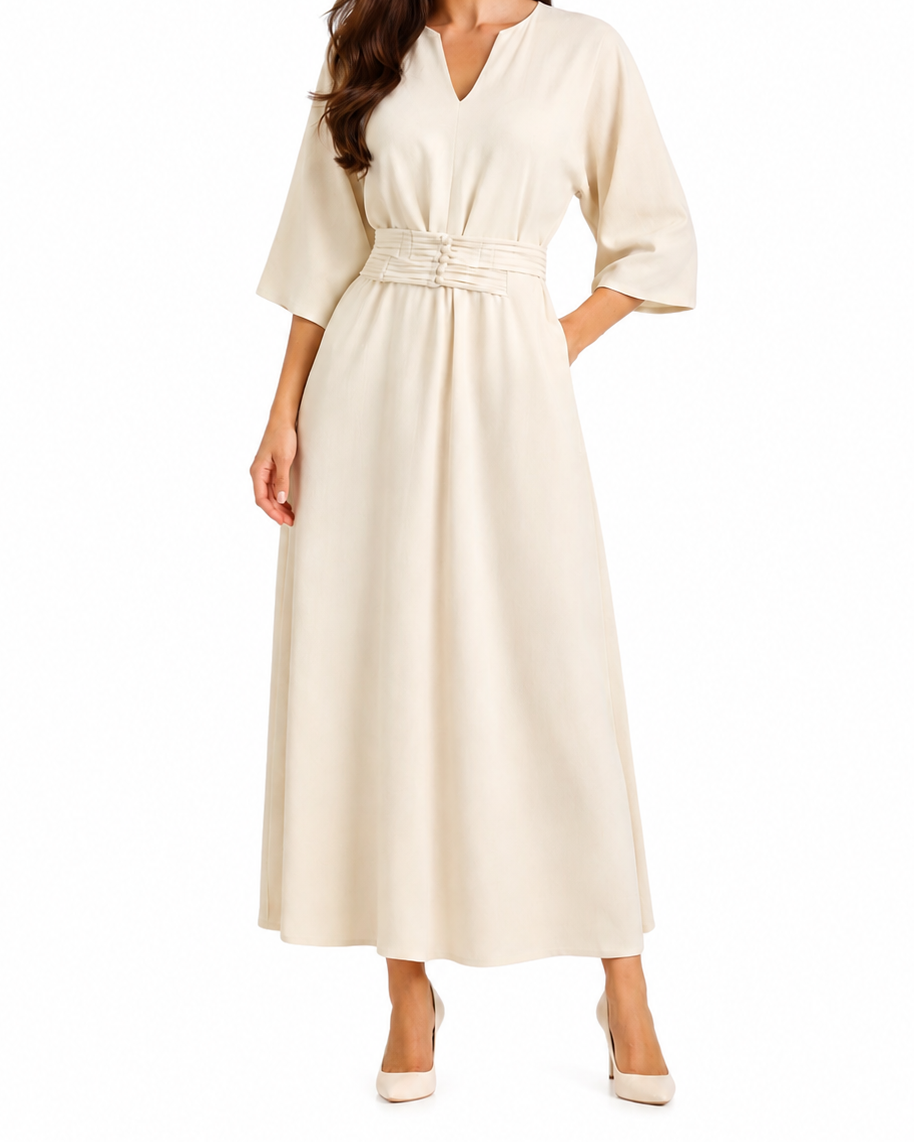 Damska Sukienka Maxi z Plisowaną Talią-Maxi Dress-Olave