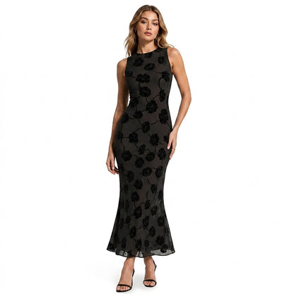 Damska sukienka midi bez rękawów w kwiatowy wzór-Midi Dress-Olave