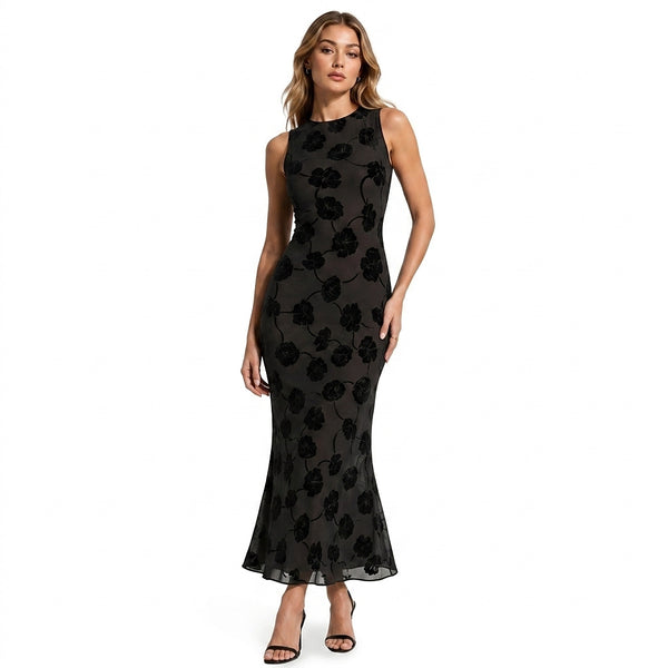 Damska sukienka midi bez rękawów w kwiatowy wzór-Midi Dress-Olave