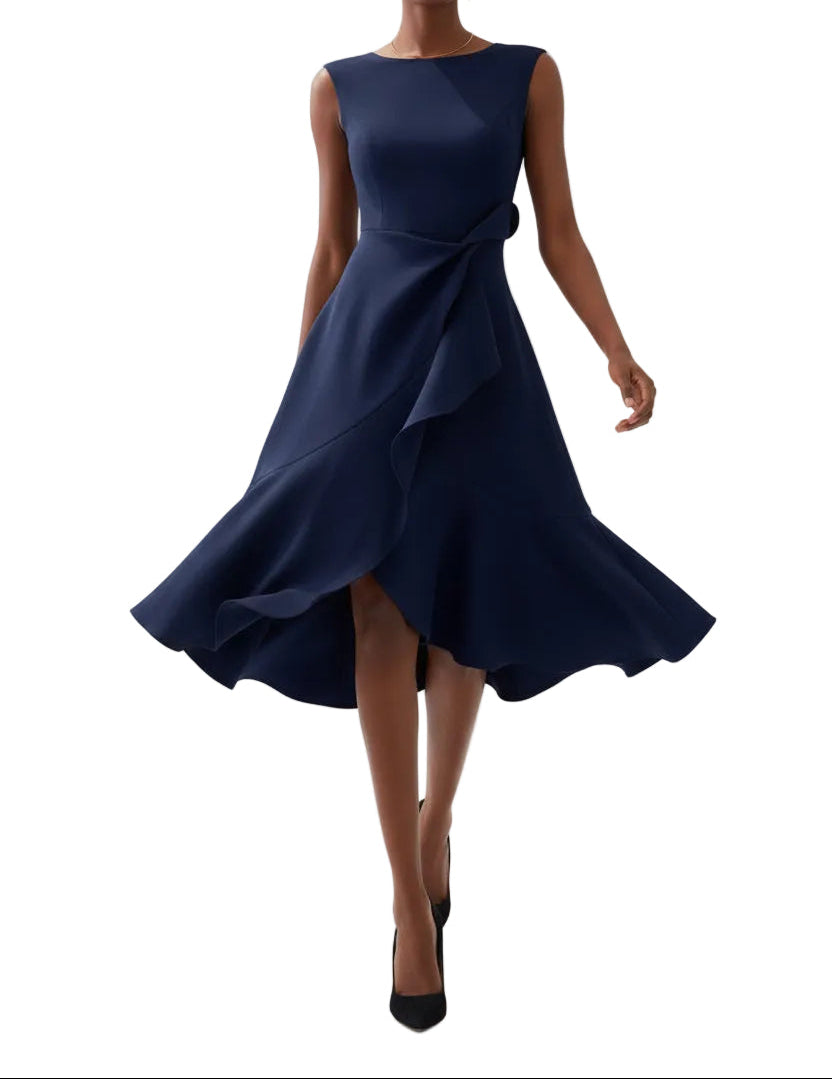 Damska Sukienka Midi bez Rękawów z Asymetrycznym Marszczeniem w Talii-Dresses for Women-Olave