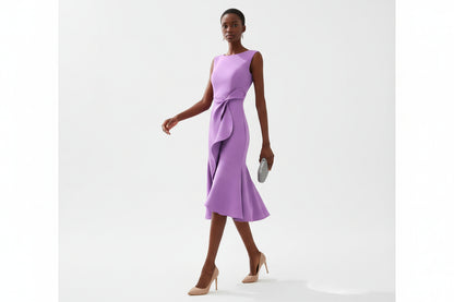 Damska Sukienka Midi bez Rękawów z Asymetrycznym Marszczeniem w Talii-Dresses for Women-Olave