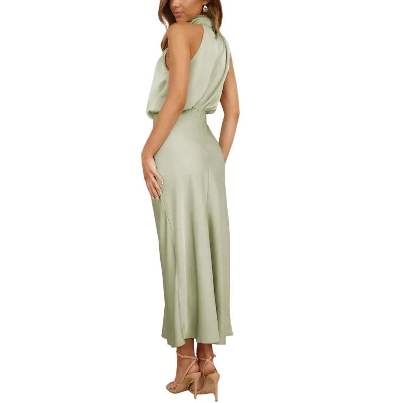 Damska sukienka midi bez rękawów z drapowanym dekoltem-Midi Dress-Olave