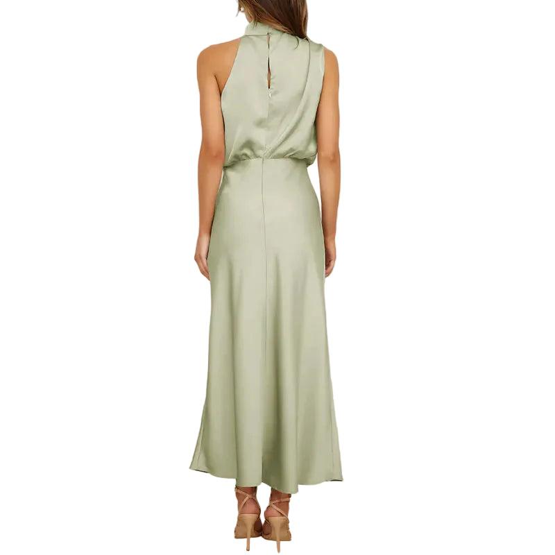Damska sukienka midi bez rękawów z drapowanym dekoltem-Midi Dress-Olave