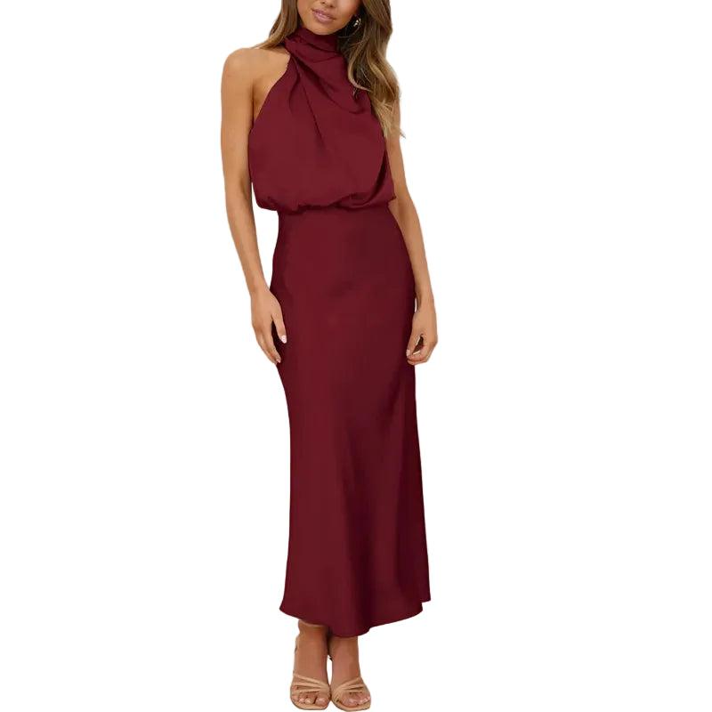 Damska sukienka midi bez rękawów z drapowanym dekoltem-Midi Dress-Olave