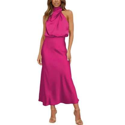 Damska sukienka midi bez rękawów z drapowanym dekoltem-Midi Dress-Olave