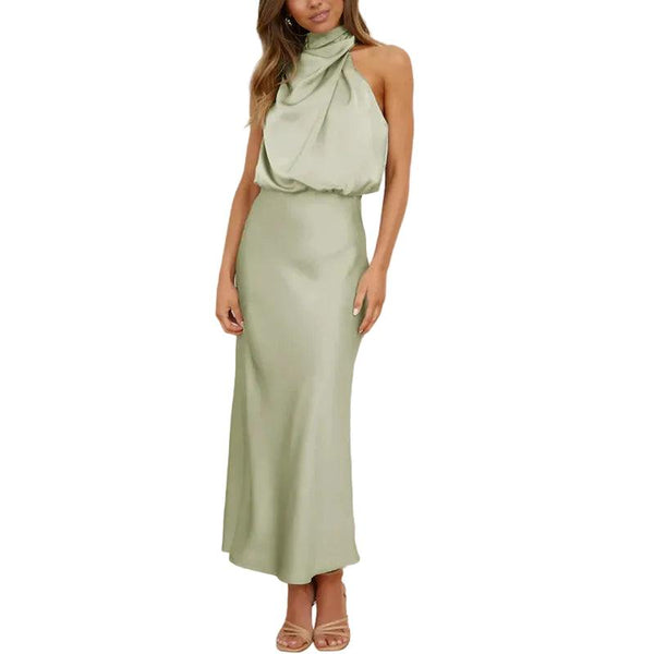 Damska sukienka midi bez rękawów z drapowanym dekoltem-Midi Dress-Olave