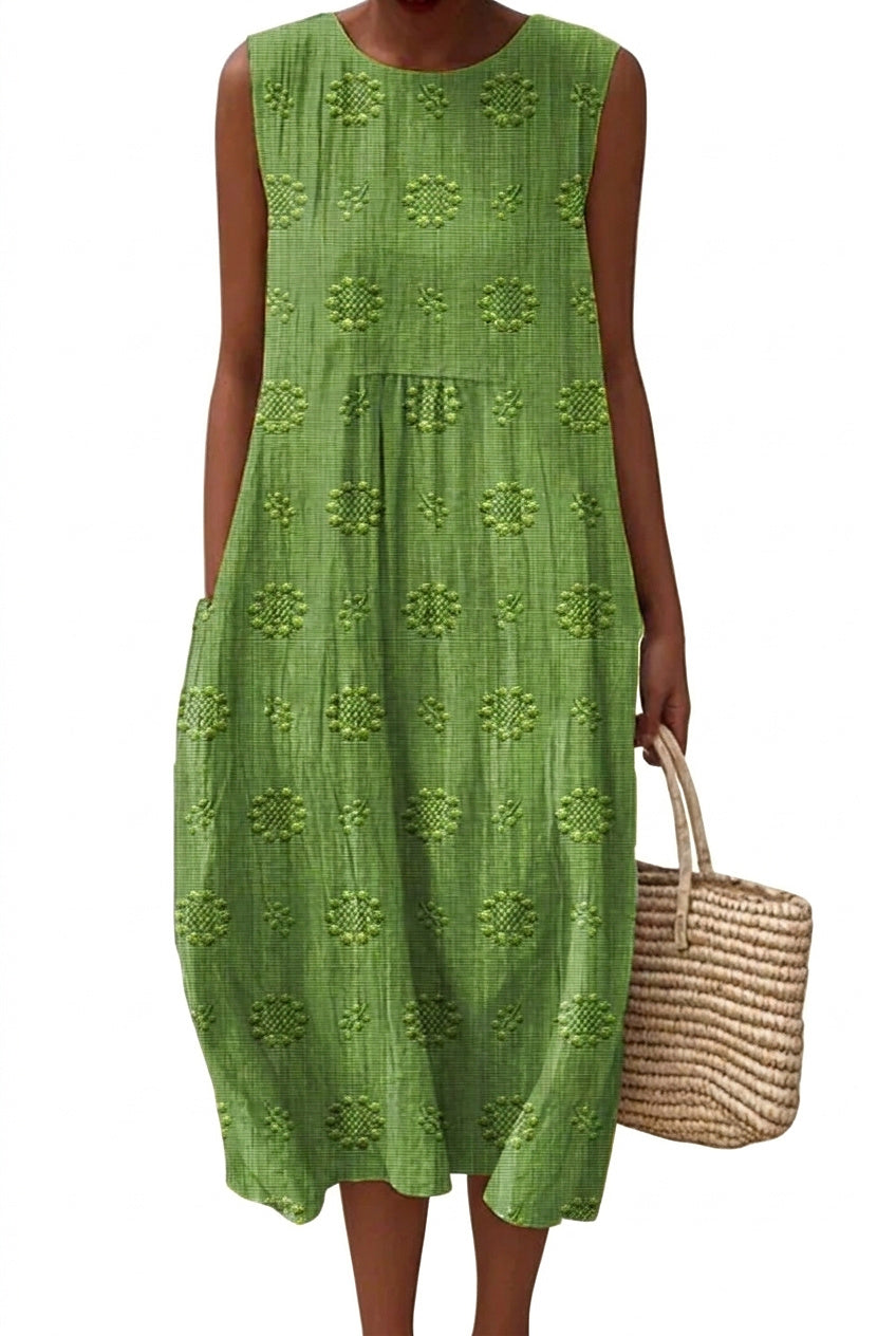 Damska sukienka midi bez rękawów z haftem-Midi Dress-Olave