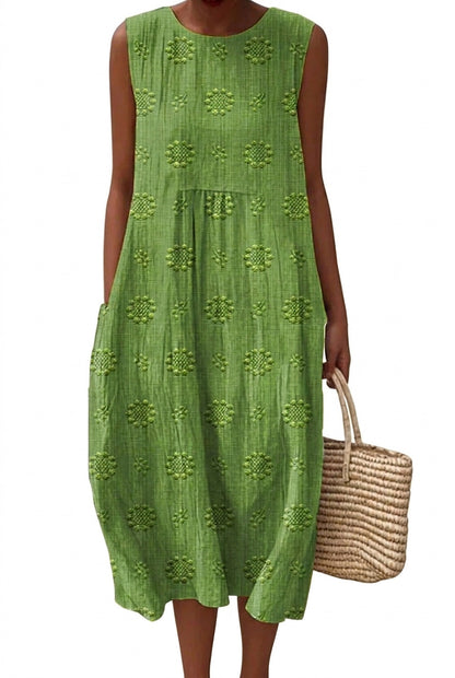 Damska sukienka midi bez rękawów z haftem-Midi Dress-Olave