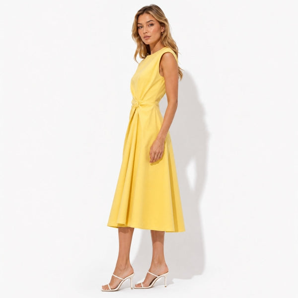 Damska sukienka midi bez rękawów z węzłem z boku-Midi Dress-Olave