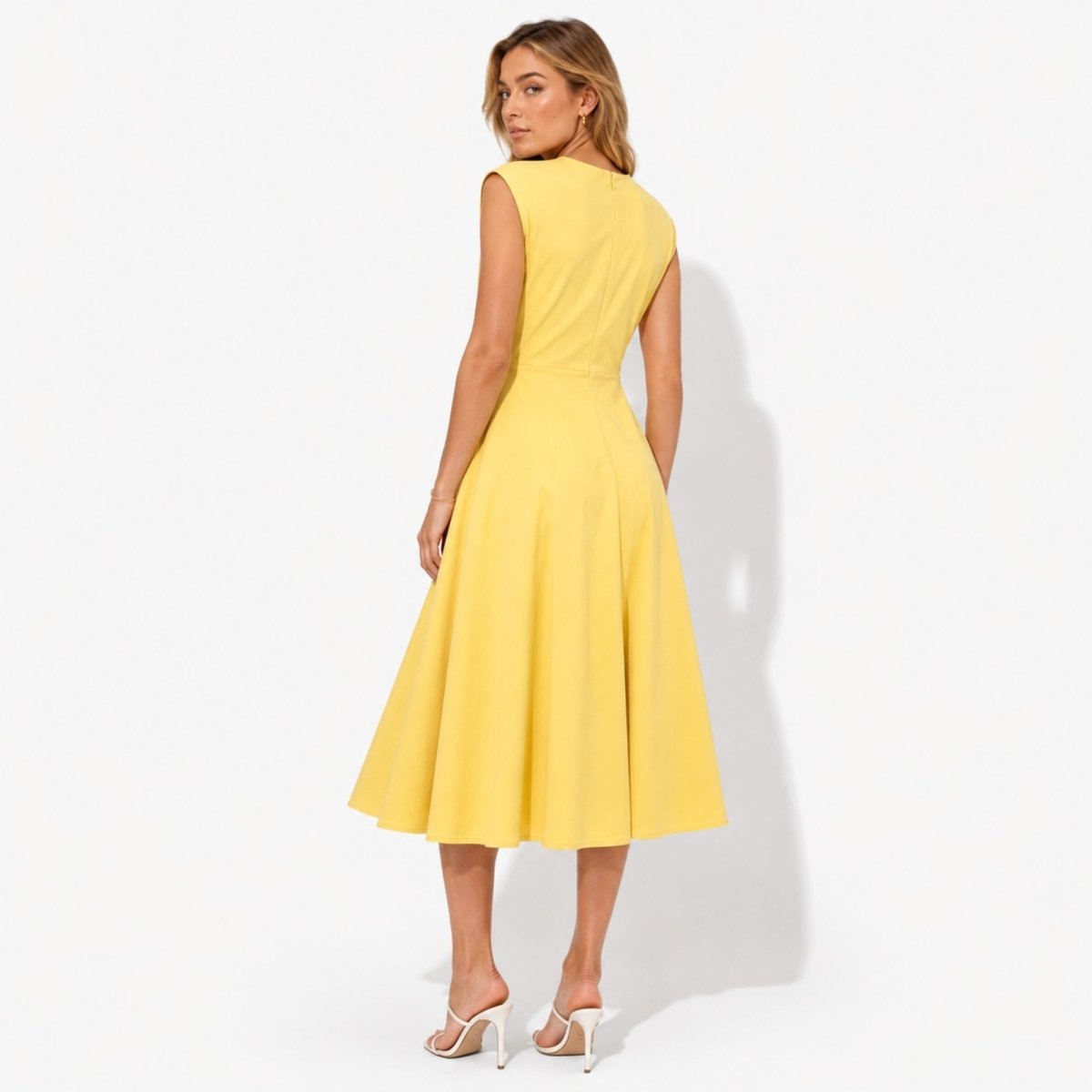 Damska sukienka midi bez rękawów z węzłem z boku-Midi Dress-Olave