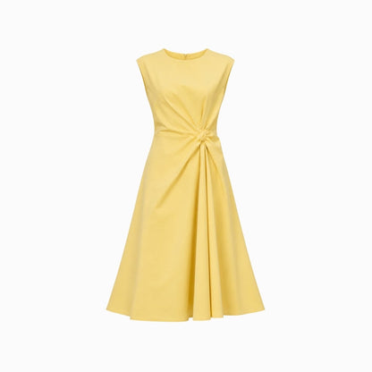 Damska sukienka midi bez rękawów z węzłem z boku-Midi Dress-Olave
