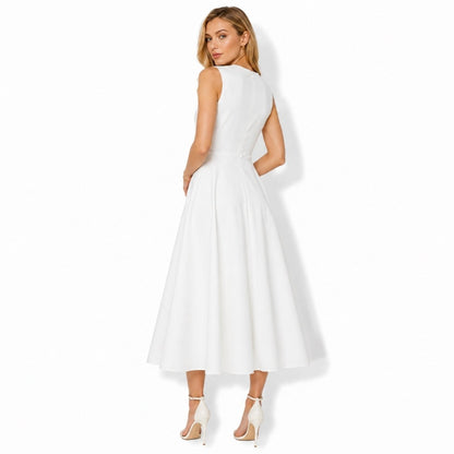 Damska sukienka midi bez rękawów z węzłem z boku-Midi Dress-Olave