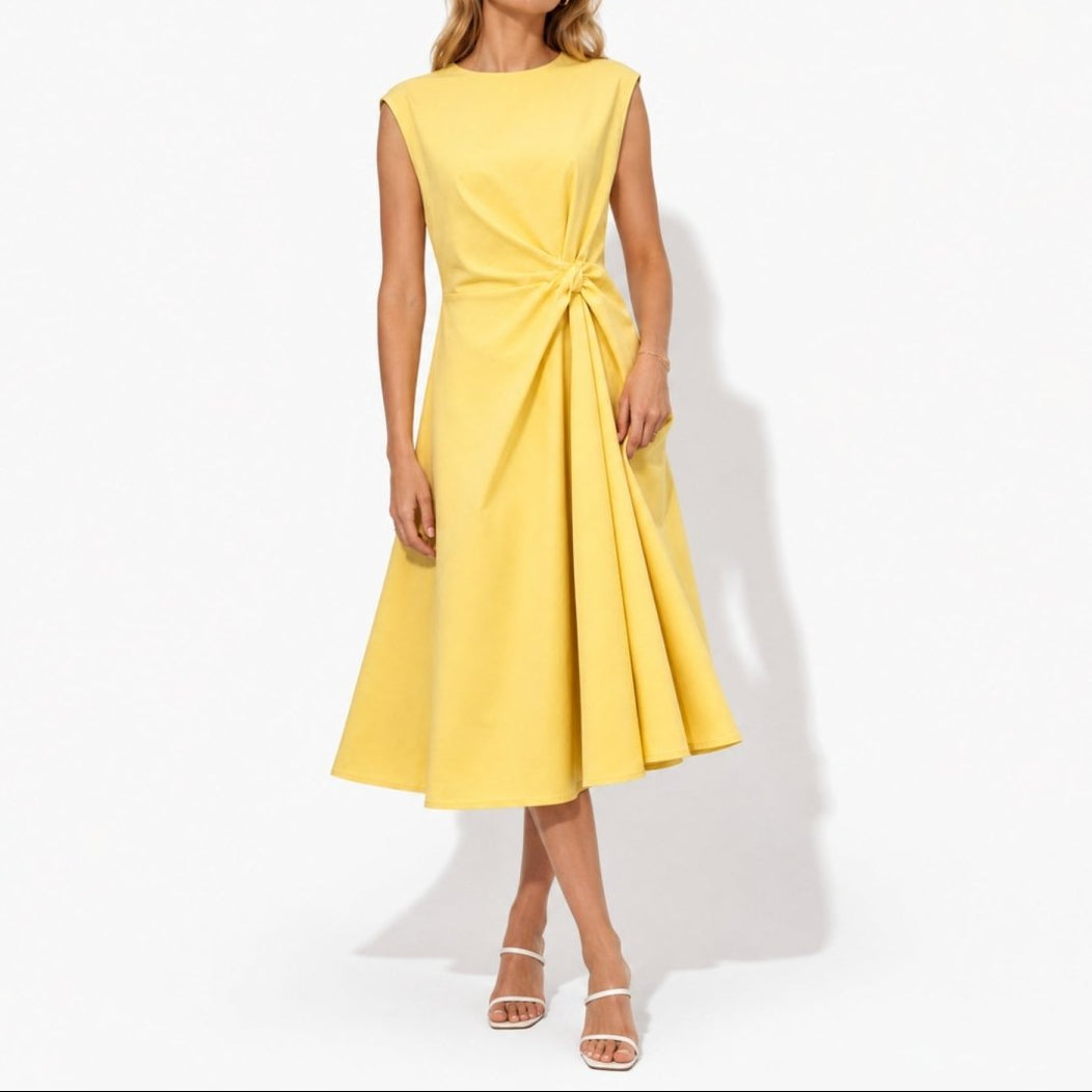 Damska sukienka midi bez rękawów z węzłem z boku-Midi Dress-Olave