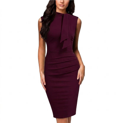 Damska sukienka midi bez rękawów z wiązaniem pod szyją-Midi Dress-Olave