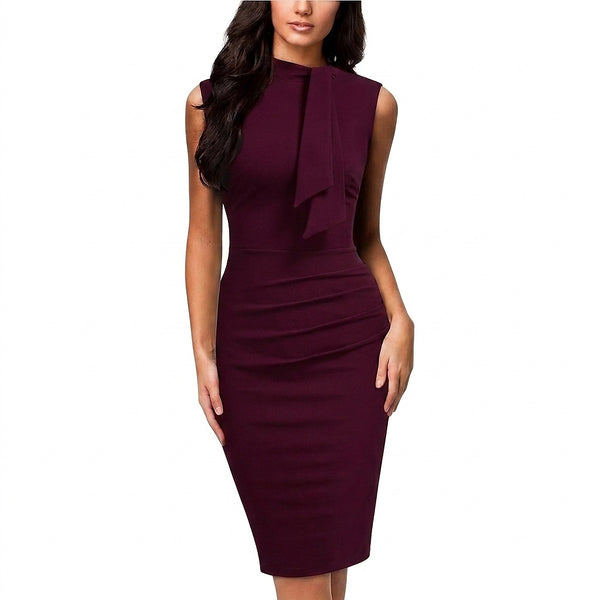Damska sukienka midi bez rękawów z wiązaniem pod szyją-Midi Dress-Olave