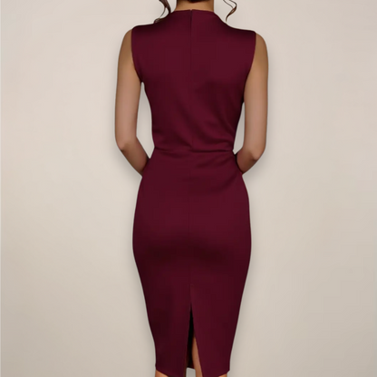 Damska sukienka midi bez rękawów z wiązaniem pod szyją-Midi Dress-Olave