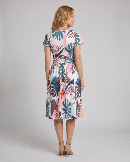 Damska sukienka midi kopertowa w tropikalny wzór-Midi Dress-Olave