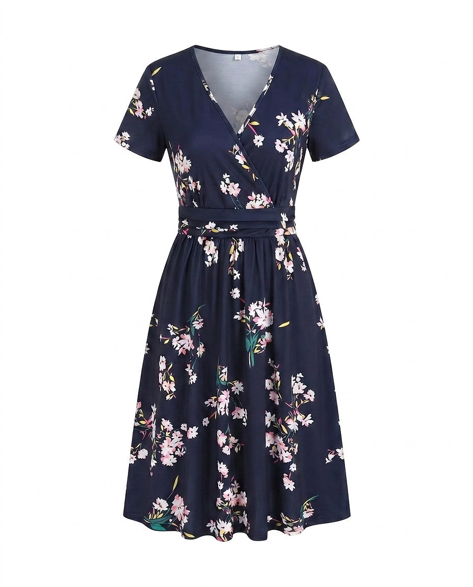 Damska sukienka midi kopertowa w tropikalny wzór-Midi Dress-Olave