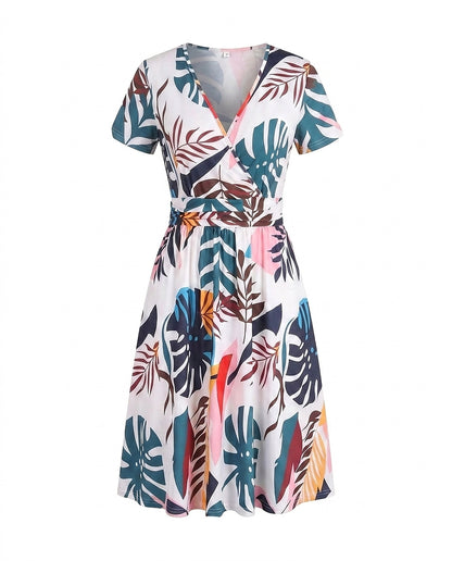 Damska sukienka midi kopertowa w tropikalny wzór-Midi Dress-Olave