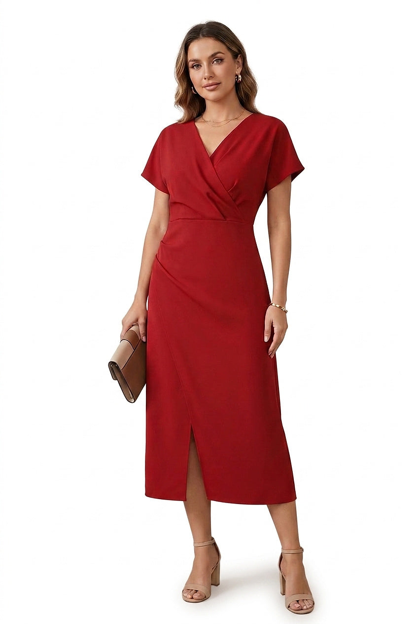 Damska sukienka midi kopertowa z dekoltem w serek-Midi Dress-Olave