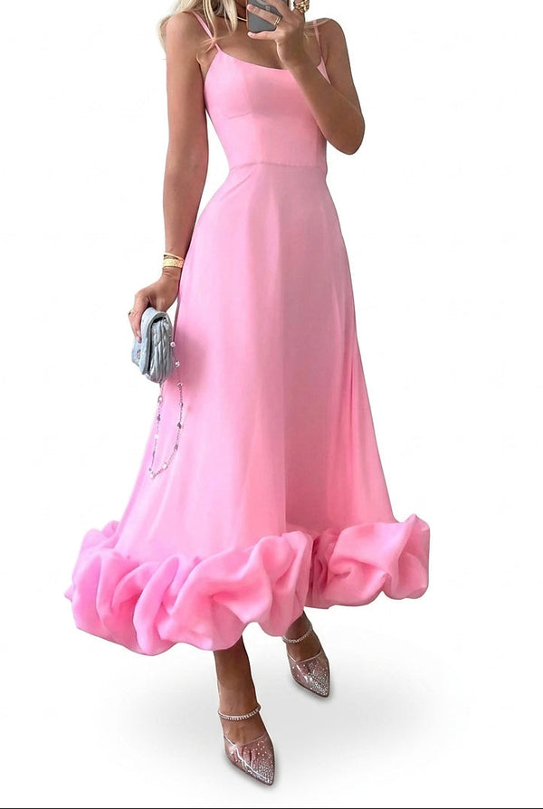 Damska sukienka midi na ramiączkach z falbaną-Maxi Dress-Olave