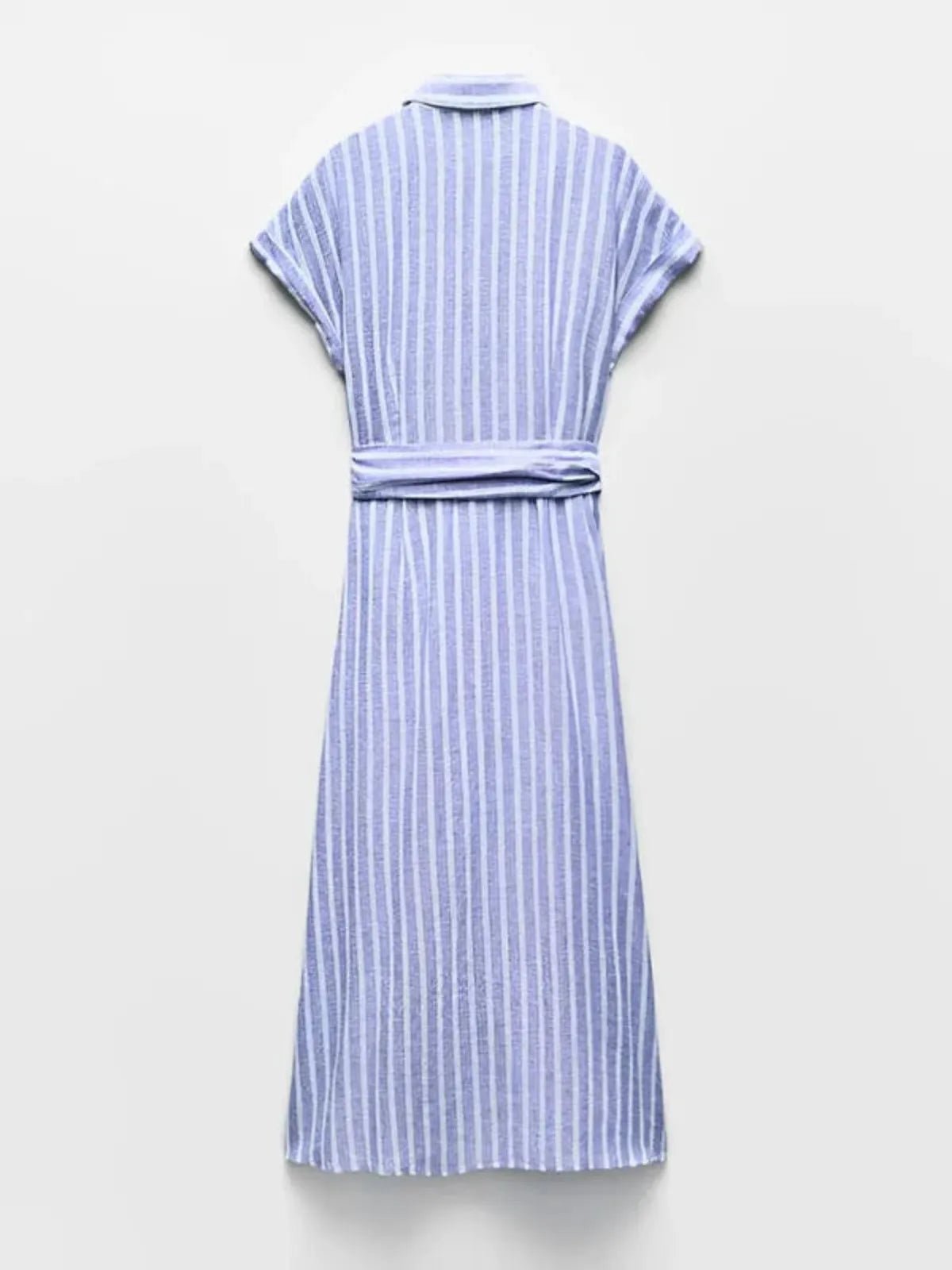 Damska Sukienka Midi w Paski z Zapięciem na Guziki-Midi Dress-Olave