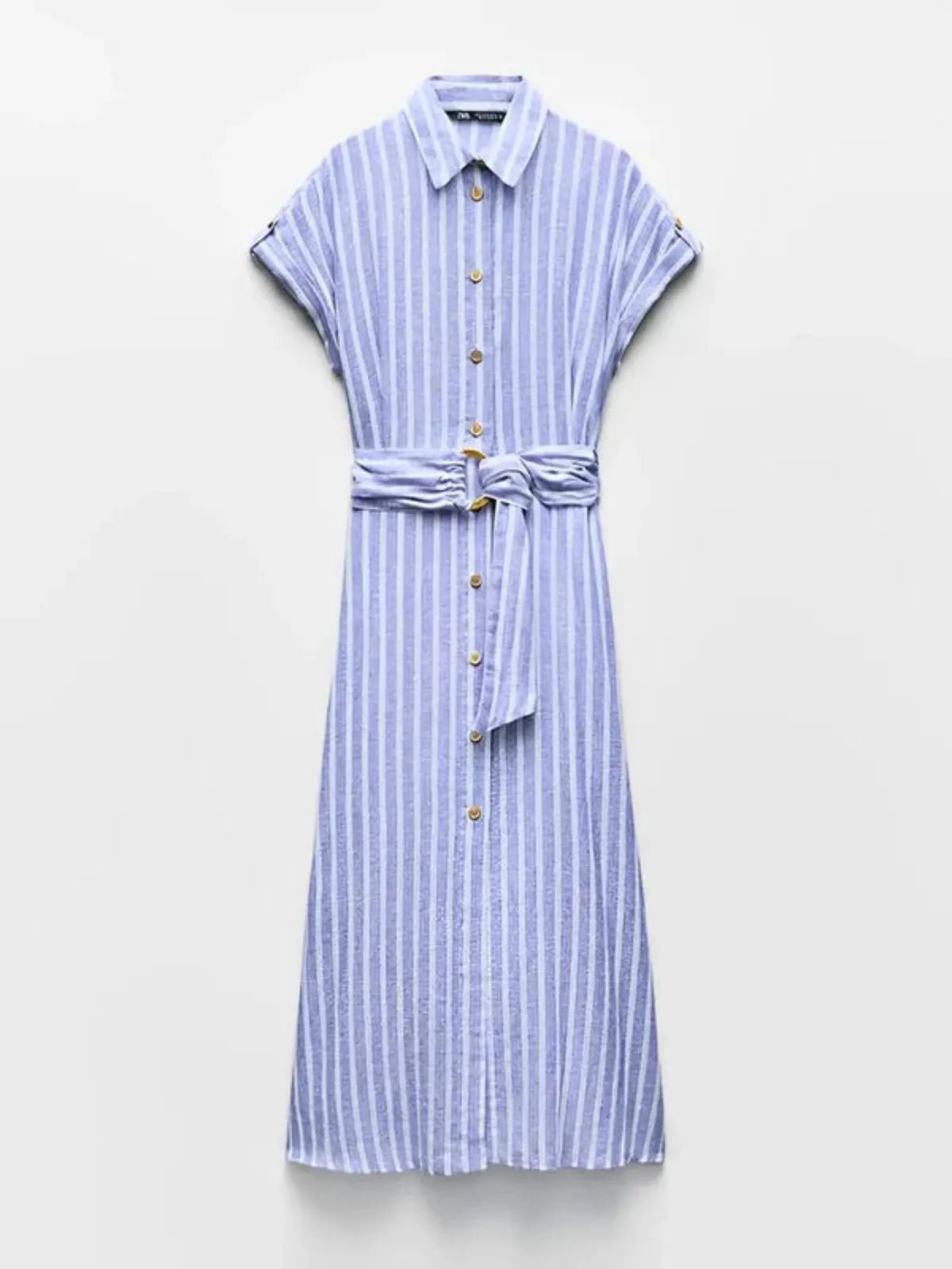 Damska Sukienka Midi w Paski z Zapięciem na Guziki-Midi Dress-Olave