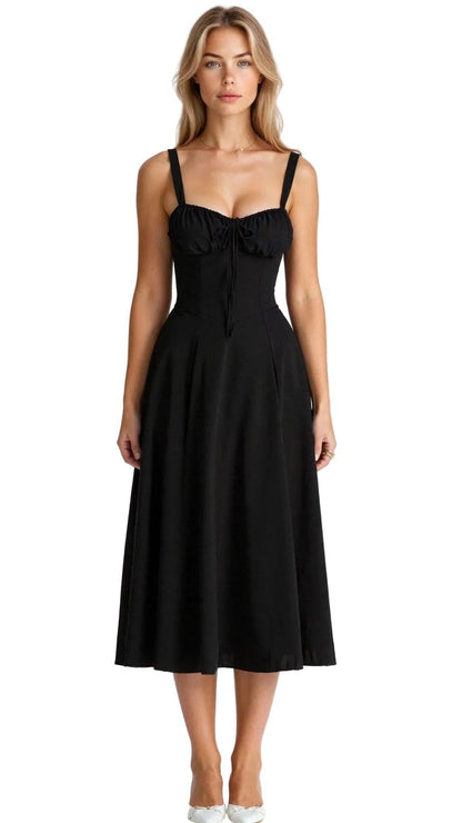 Damska sukienka midi w stylu gorsetu z kwiatowym wzorem-Midi Dress-Olave