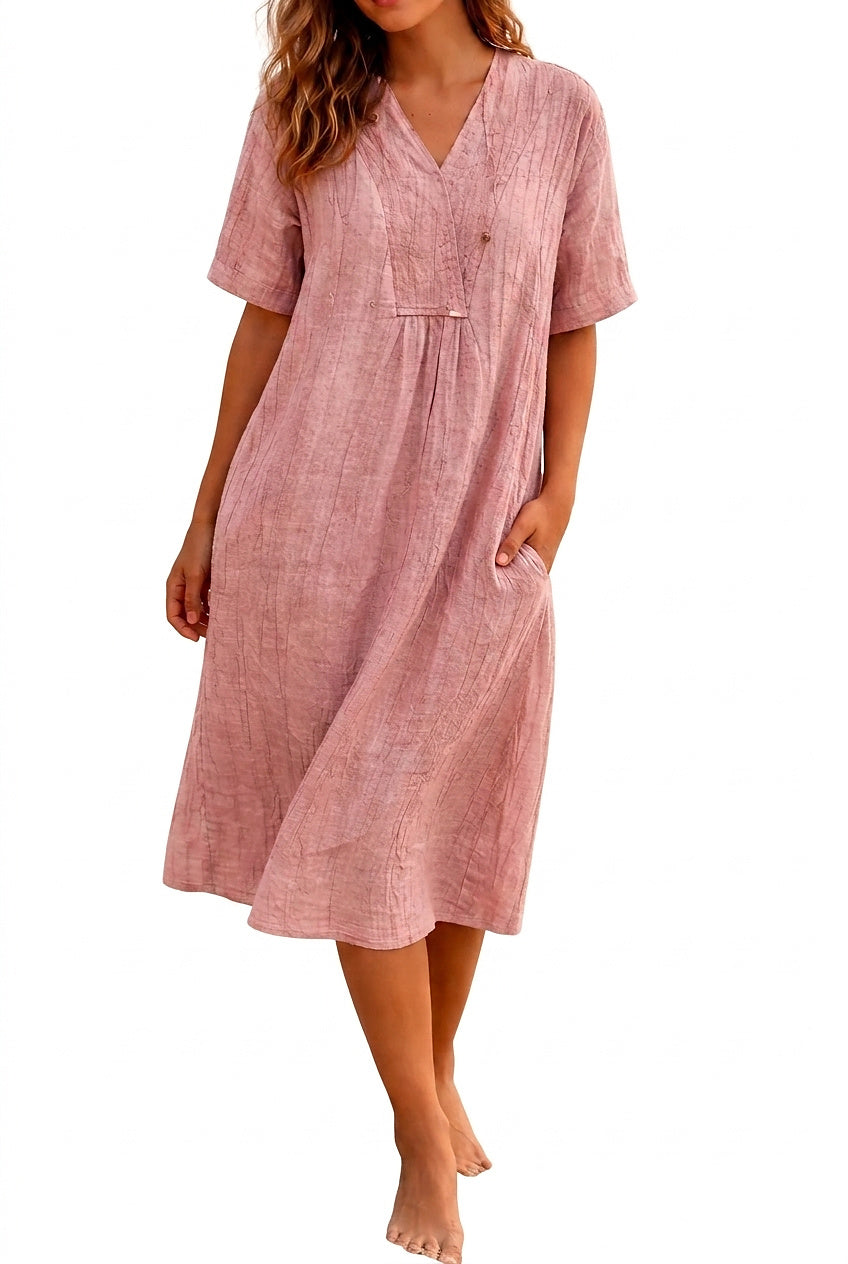 Damska sukienka midi z dekoltem w serek i kieszeniami bocznymi-Midi Dress-Olave